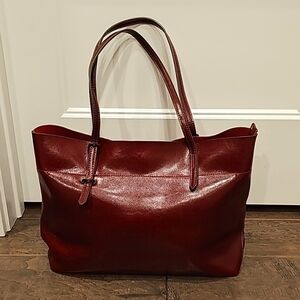 Kattee Dark Lipstick Red Leather Hand Bag